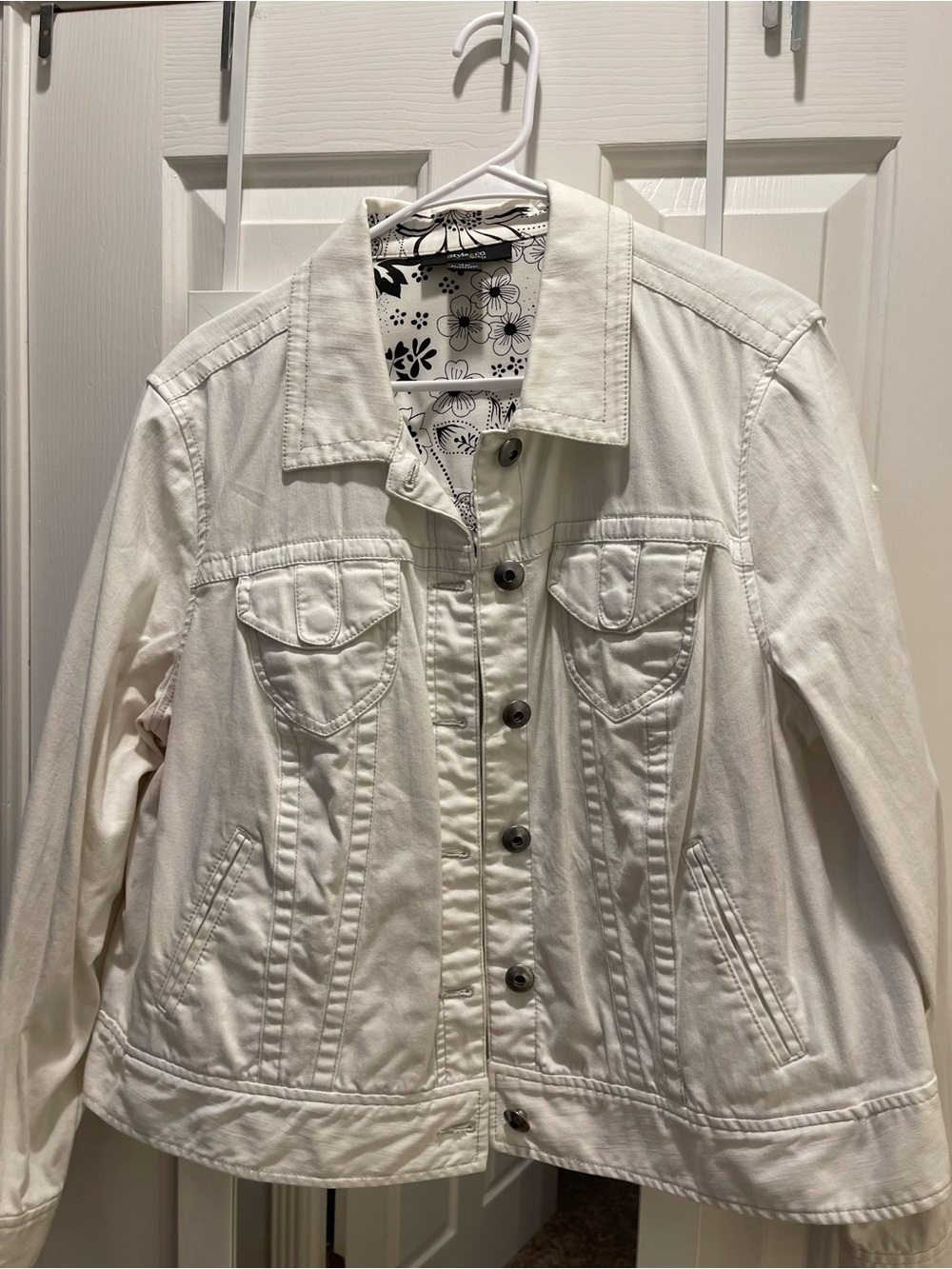 Style & Co. White Women's Denim Jacket with Floral Lining